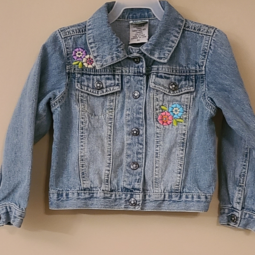 Light wash embroidered denim jacket